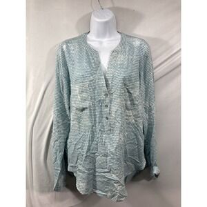 Lou & Grey LOFT Long Sleeve Popover Blouse Blue Green White Triangle Print Xs